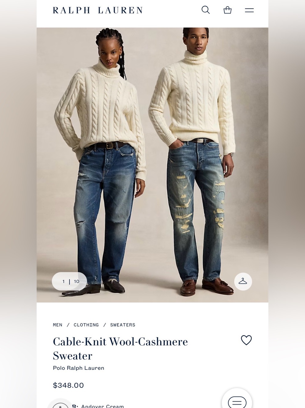 Polo by Ralph Lauren Cream Cable Turtleneck Sweater
